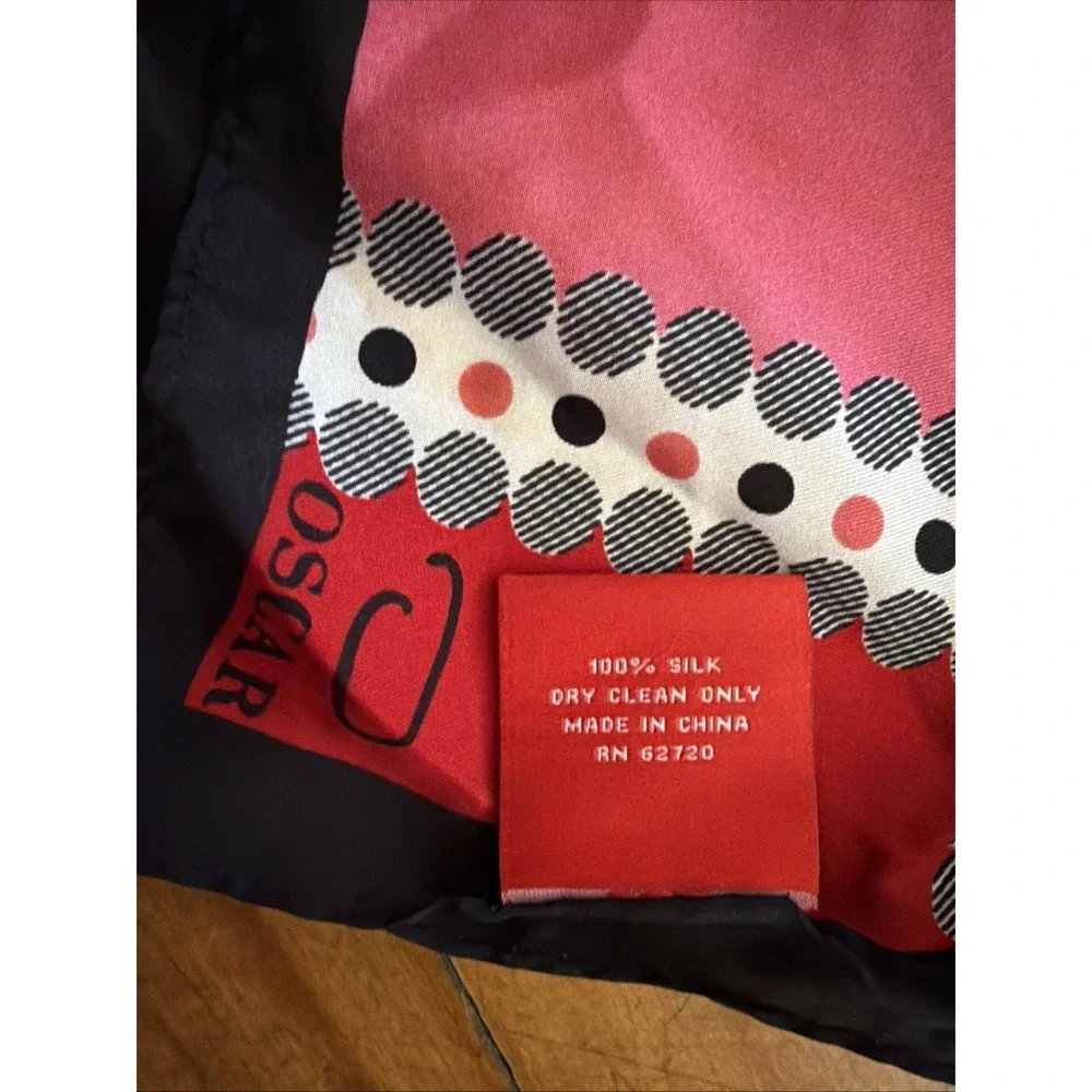 Oscar de La Renta Featherweight Silk Scarf Polka Dot Red Pink Vintage
